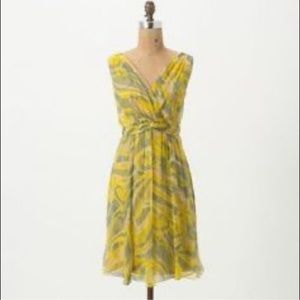 Anthropologie Postmark Women's Buffed Surplice Silk Retro Dress 6
